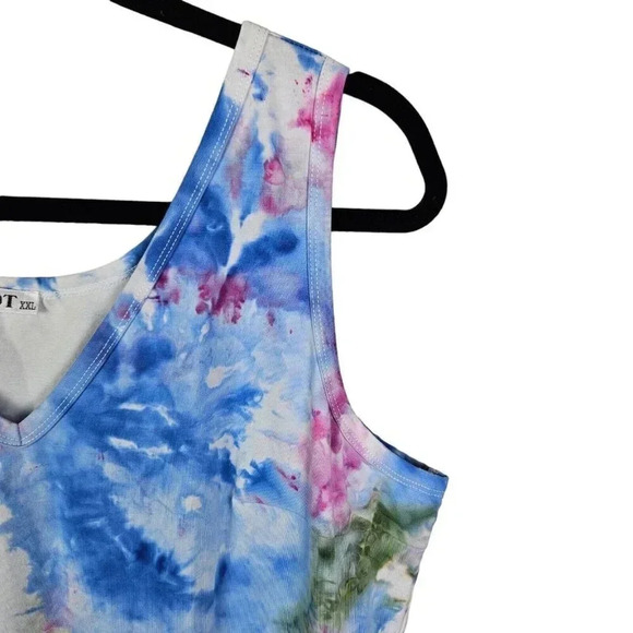 Cotton Spandex Custom‎ Tie Dye Pink Purple Green V-Neck Dress Size XXL Pockets - Picture 3 of 11